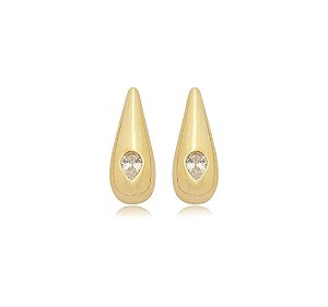 Brinco Gota Alongada com Zircônia Banhado a Ouro 18k