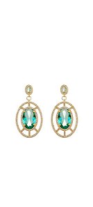 Brinco Festa com Zircônias Verde Paraíba Banhado a Ouro 18k