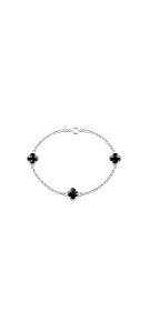 Pulseira Trevo em Prata com Cristal Preto