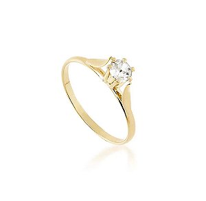 Anel Solitário Semijoia Pedra Strass com Folhinhas Banho Ouro 18k - Ale Semijoias