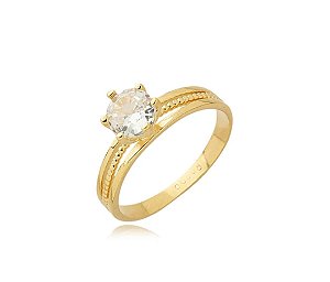 Anel Solitário Zircônia com Haste Trabalhada Banho Ouro 18k - Ale Semijoias