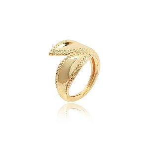 Anel Ajustável Folha Textura Banho Ouro 18k - Ale Semijoias
