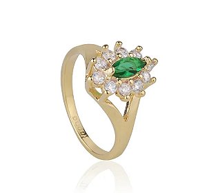 Anel de Formatura Zircônia Verde Esmeralda Banho Ouro 18k - Ale Semijoias