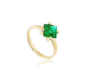 Anel Pedra Carré Quadrado Verde Esmeralda Banho Ouro 18k - Ale Semijoias