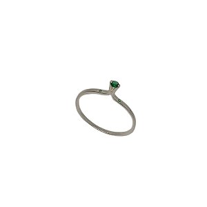 Anel Solitário Zircônia Verde Esmeralda Prata 925 - Ale Semijoias