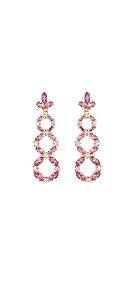 Brinco Elos Zircônias Rosa Marquise Banho Ouro 18k - Ale Semijoias