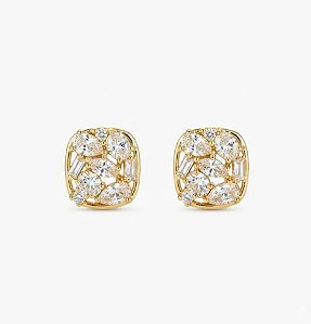 Brinco Quadrado Mosaico Zircônias Banho Ouro 18k - Ale Semijoias