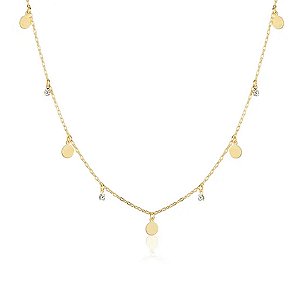 Colar Medalinhas e Ponto de Luz Banho Ouro 18k - Ale Semijoias