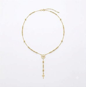 Colar Terço Espírito Santo Vazado Banho Ouro 18k - Ale Semijoias