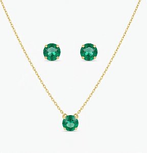 Conjunto Colar e Brinco Ponto de Luz Verde Peridoto Banho Ouro 18k - Ale Semijoias