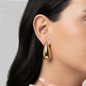 Brinco Gota Alongada Banho Ouro 18k - Ale Semijoias