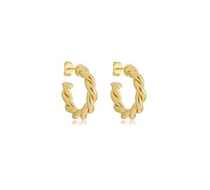 Brinco Argola Torcida Média Banho Ouro 18k - Ale Semijoias