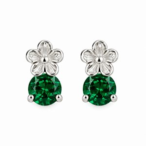 Brinco Florzinha com Zircônia Verde Esmeralda Prata 925 - Ale Semijoias