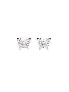 Brinco Borboleta Microcravejada Zircônia Cristal 9mm Prata 925 - Ale Semijoias