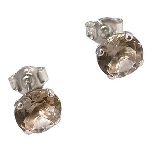 Brinco Ponto de Luz Redondo Zircônia Champanhe 7mm Prata 925 - Ale Semijoias