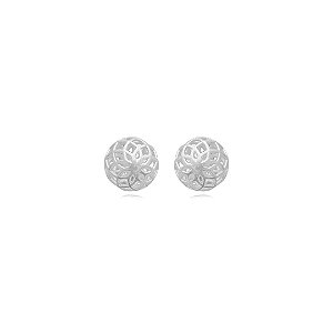 Brinco Esfera Vazada Floral 0,8cm Prata 925 - Ale Semijoias