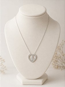 Colar Nossa Senhora Aparecida Coração Microcravejado Zircônias Cristal Corrente Cadeado 45cm Prata 925 - Ale Semijoias
