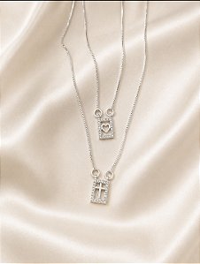 Escapulário Cruz e Coração Cravejado Zircônias Cristal Corrente Veneziana 60cm Prata 925 - Ale Semijoias