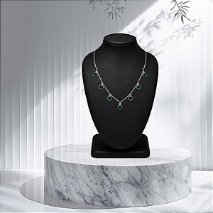 Colar Choker 7 Cristais Verdes Esmeralda 6mm Corrente 45cm Prata 925 - Ale Semijoias