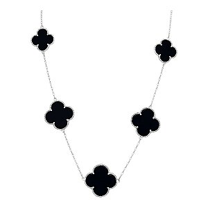 Colar Choker Trevos Pretos 15mm Inspiração Corrente Elo Cadeado Prata 925 - Ale Semijoias