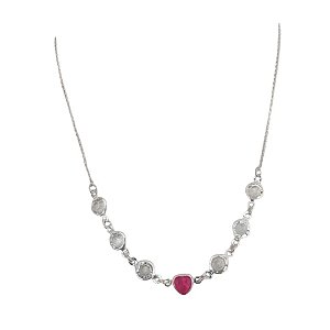Colar Choker Cristais Transparentes com Coração Rosa