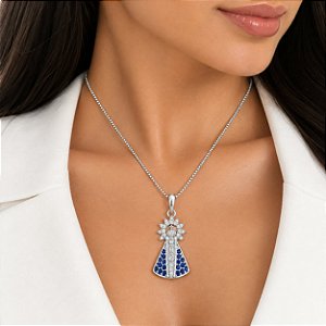 Colar Nossa Senhora Aparecida Manto Azul Safira
