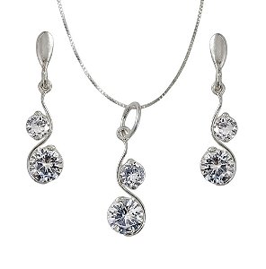 Conjunto Colar e Brincos Ondulado Zircônias Cristal Super Luxo