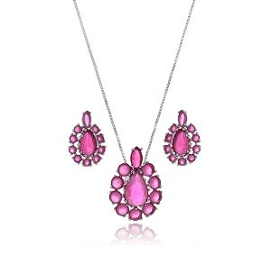 Conjunto Gota Cravejada Rosa Ródio