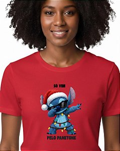 Camisa Unissex Stitch Natal Efeito Bordado