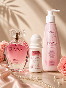 Kit Divas Glow Feminino Perfume 75ml + Hidratante Corporal 200g + Desodorante Roll On 55ml