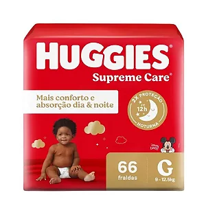 Fralda Huggies Supreme Care G 66 unidades