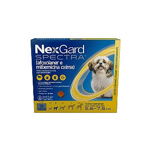 NexGard Spectra Antipulgas e Vermífugo Cães 3,6kg a 7,5kg 3 tabletes