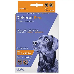 Antipulgas e Carrapatos Defend Pro para Cães 20 a 40 kg Biovet 1 pipeta