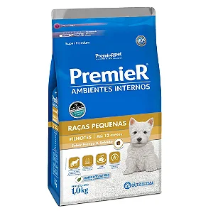 Racao Seca Premier Ambientes Internos Caes Filhotes Racas Pequenas Frango E Salmao  1kg