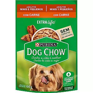 Ração Úmida Dog Chow Cães Adultos Mini e Pequenos Carne 100 g