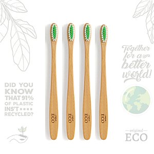 Kit com 4 Escovas de Dente de Bambu Biodegradável