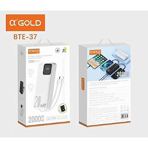 Power Bank 20000Mah Turbo 22.5W 3 Saída Usb + Tipo C C/ Visor E Cabos Tipo C + Iphone A'Gold Bte-37
