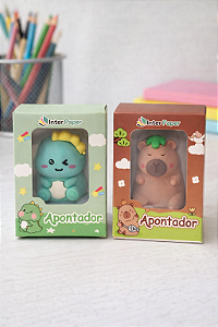 Apontador com Borracha 2 em 1: Dinossauro e Capivara