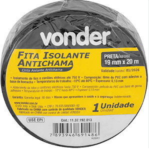 FITA ISOLANTE 19mm X 20M Preta - Vonder
