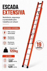 Escada Extensiva de Fibra 3,60X6,00m 19 degraus