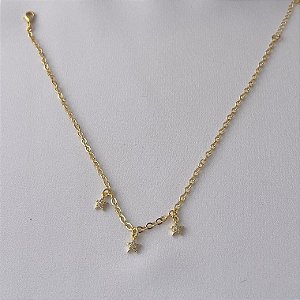 Tornozeleira em banho 18k com pingentes de estrelas cravejadas