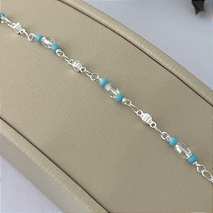 Tornozeleira banhada em prata silver com missangas