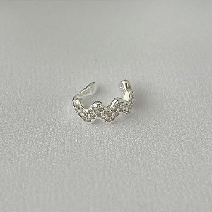 Piercing fake em banho de prata silver modelo zig zag cravejado