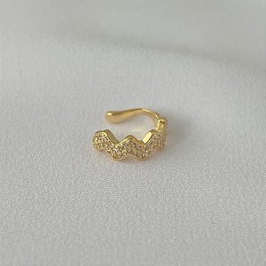 Piercing fake em banho de ouro 18k modelo zig zag cravejado