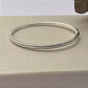 Bracelete banhado em prata silver duas linhas cravejadas