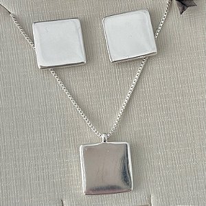 Conjunto quadrado liso em banho de prata silver