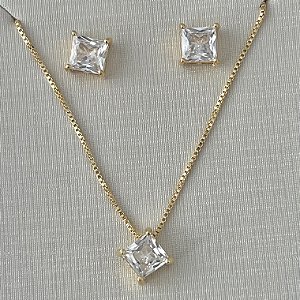 Conjunto de ponto de luz quadrado em banho de ouro 18k