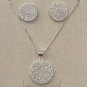 Conjunto bola média cravejada em banho de prata silver