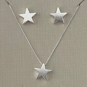 Conjunto de estrela em banho de prata silver