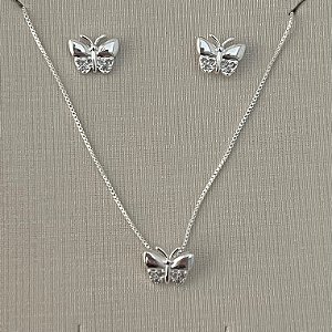 Conjunto infantil de borboleta cravejada em banho de prata silver